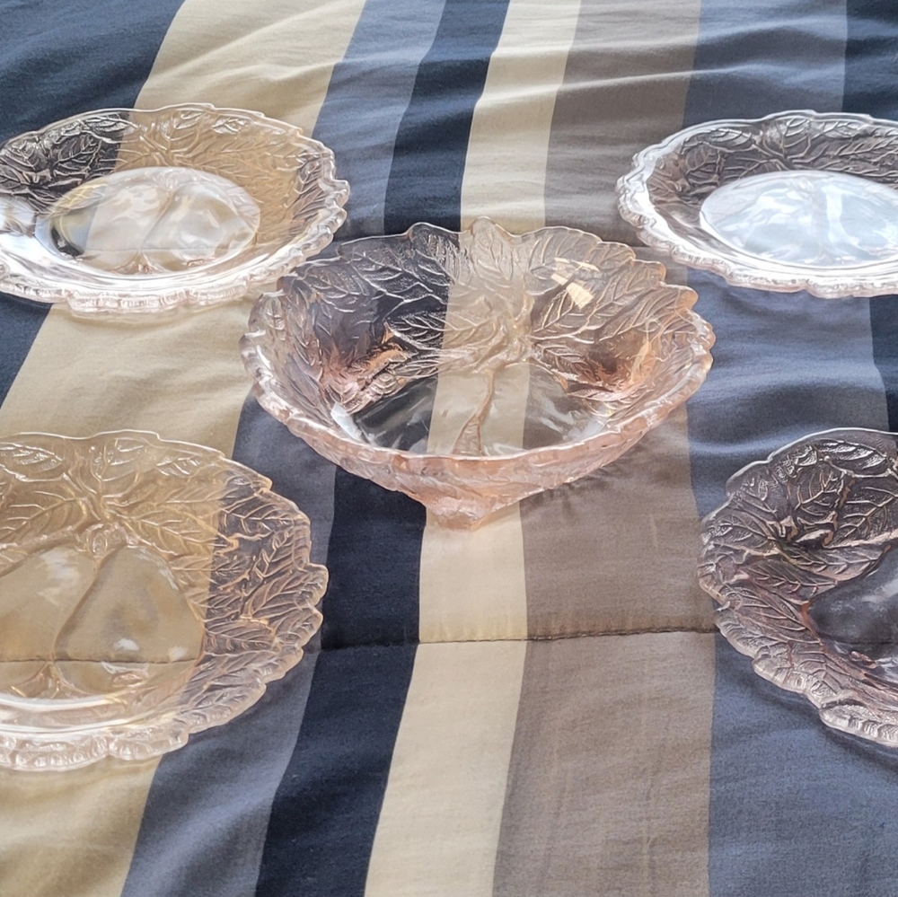 Antique Indiana Glass Pink Depression Glass Platter Bowl and Plates - Picture 2 of 3